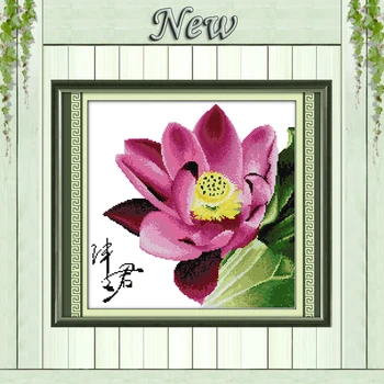 Flori de Lotus lacul cu nuferi diy picturi Numărat Imprimate pe panza DMC 11CT 14CT cruciulițe kituri de lucru Manual Seturi de broderie