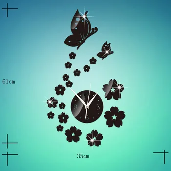 Fluture 3D Oglindă Ceas de Perete DIY Oglindă Ceasuri Autocolant Reflectorizant Ceas Artă Modernă Reloj De Pared 2 Fluture 17 Flori
