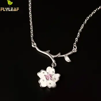 Flyleaf Romantic Flori de Cires Roz Cravată Coliere & Pandantive Pentru Femei Design Original Doamna 925 Sterling silver-bijuterii