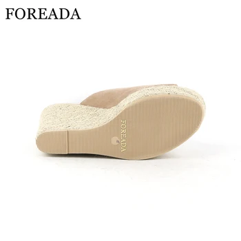 FOREADA Piele naturala Incaltaminte Femei Sandale Sandale cu Platforma Platforma Wedge Sandale Peep Toe Tocuri inalte Pantofi de Flori Verde Alb
