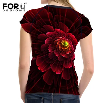 FORUDESIGNS Elegante Femei Tricou 3D Red Floral Print Casual T-shirt pentru Femei Brand Designer Maneci Scurte Confort Feminin Topuri