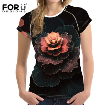 FORUDESIGNS Roșu Purpuriu Rose T-Shirt Femei Vara Noutate Fete Tricouri Femei Maneci Scurte de Design Destul de Feminin Tee Topuri 2018