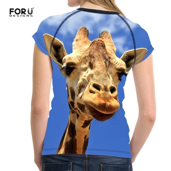 FORUDESIGNS T-shirt Femei Amuzant tricou Drăguț Trei Girafa Străin t-shirt Femei Animal Prost tricou feminina Femmes Topuri Trend