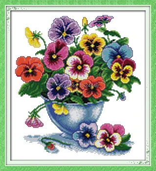 Frumoasa Șase culoare de flori,Model imprimat pe tesatura DMC 11CT 14CT cruciulițe truse,Set lucru manual hand made, diy broderie