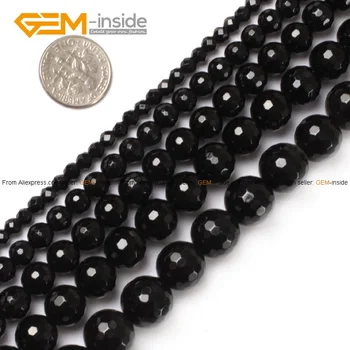 Gem-interior 4-20mm Ridicata Naturale Fatetate Rotund Negru Agate Margele Pentru a Face Bijuterii Brățară Colier 15