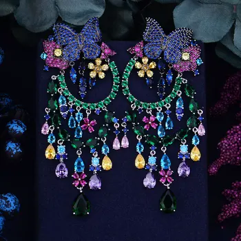 GODKI 90mm Fluture Floare Boom-ul de Lux de Modă Completă Mirco Cubic Zirconia Naija Rochie de Mireasa Drop Cercel Moda Bijuterii