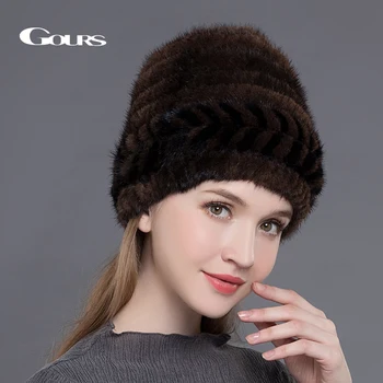 Gours Pălării de Blană pentru Femei de Înaltă Calitate Naturale Blană de Nurcă Capace Gros Cald În timpul Iernii Moda Săgeată Căciuli Tricotate New Sosire