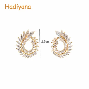 Hadiyana Noi AAA zircon Cercel de Moda de Lux Hiperbola Stil CZ Nunta Bijuterii de Mireasă Petrecere de Aur de Argint de Epocă Cadou