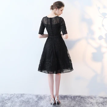Halat de serată 2018 Negru O-Gât Lace rochie de seara scurta vestido de festa rochii de bal rochie de petrecere croitor Personalizate