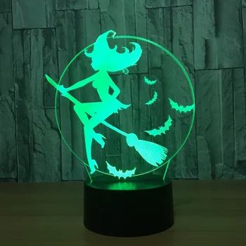 Halloween Liliac Vrăjitoare Acril 7 Culoare Schimbare LED 3D Veioza Dormitor Lampa de Camera de zi Lumini Decor Touch 3D LED Lampă