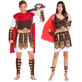 Halloween Purim Adult Roman Antic grec Războinic Gladiator Costum de Cavaler Iulius Cezar Costume Cosplay pentru Barbati Femei Cuplu