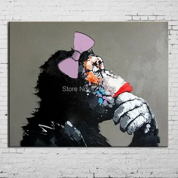 Handpainted Gândire Abstractă Fata De Gorila De Artă Pictură În Ulei Pentru Living Decorul Camerei Pe Panza Stea Grup De Picturi