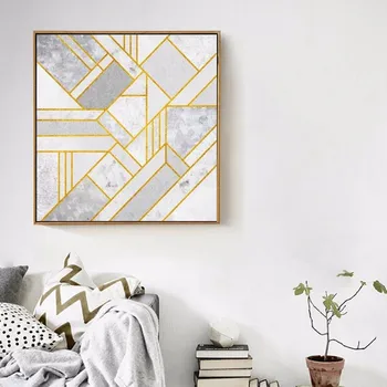 HAOCHU Nordic Abstract Formă Geometrică cu Golden Line Panza Pictura Modular Imagini Living Decorul Camerei Pătrat Postere