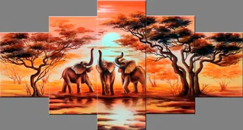 HD Tipărite 5 bucată de pânză de artă Africană elefanți pictura animal dormitor decor camera pentru imprimare poster de arta de perete Peisaj