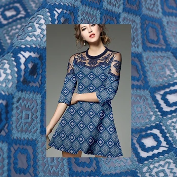 High-end geometrice albastru liniștit net fire de broderie dantela tesatura pentru rochie țesături brodate telas tissus ua metri de ț costura