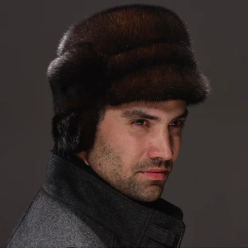 HM028 autentică nurca blană pălărie de iarnă bărbați rus cald capace întreaga bucată de blană de nurcă pălării