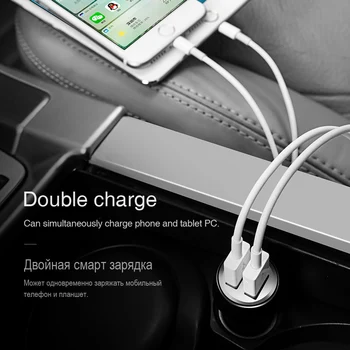 HOCO Z7 Incarcator Auto Dual USB pentru iPhone iPad Xiaomi Mobil Samsung Smart Phone Adapter USB 2 2.4 Universal Dublu Port de Încărcare
