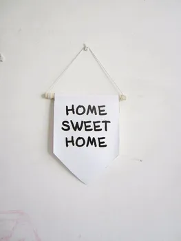 Home sweet home semn perete banner,negru și alb, panza printuri fanion,Pepinieră decor agățat de perete