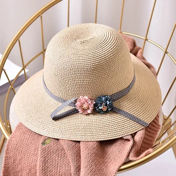 HT1553K Noi Fete de Moda de Flori Largă Pălărie de Paie Copil Floppy Palarii de Plaja Copii Panama Găleată Pălării Pliabil Vara Pălărie de Soare