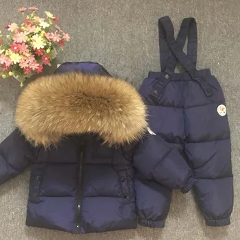 Iarna rusească Adevărată Blană Caldă Copii Seturi de Îmbrăcăminte Fete haine Copii Baieti Jacheta pentru Copii Îmbrăcăminte pentru Copii în aer liber, Costum de Schi