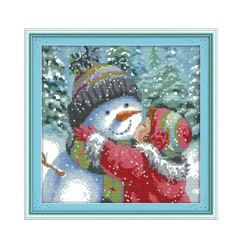 Iarnă zăpadă frumusețe de fetiță și om de zăpadă broderie cusatura figura acasă cusut tesatura decoratiuni de perete