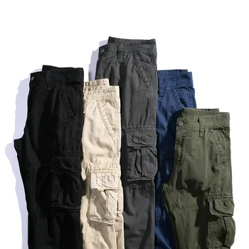 ICPANS Pantaloni de Bumbac Plin Lungime Pantaloni de Marfă Kaki Bărbați Negru Militare din Buzunare Pantaloni Casual pentru Bărbați de Mari Dimensiuni Pantaloni Barbati Pantaloni