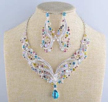 India stil de Cristal nupțial colier cercei seturi de Primăvară mult culoarea Petrecere de Seara set de bijuterii Pentru femei colier statement