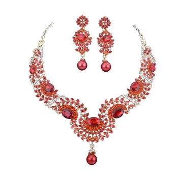 India stil mireasa nunta Colier cercei set cristal stras pearl seturi de bijuterii pentru femei partid se Potrivesc rochie moda bijuterii