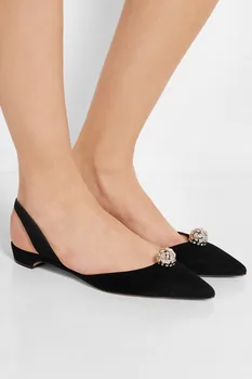 Intenția inițială Femei Elegante Pompe Stras Toc Patrat Pompe Piele Nubuc Populare Pantofi Negri Femei Plus Dimensiune 4-13