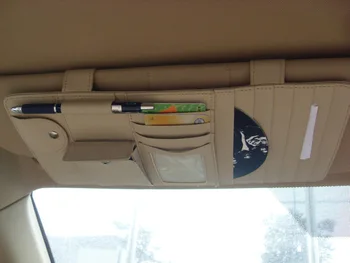 Interiorul masinii Parasolar Piele Multifuncțional Bord Clip CD DVD Pungi Masina Folderul de Disc Buzunar Mașină de Arimare Ordonare Bej