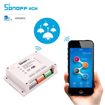 Itead Sonoff 4CH Wifi Smart Switch 4 Gasca on/off de Control de la Distanță fără Fir WiFi Comutator de Lumină,Smart Home 10A/2200W Funcționează cu Alexa