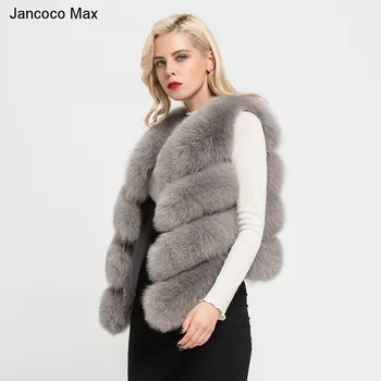 Jancoco Max 12 Culori de Top Moale Gros Real Blană de Vulpe Vesta 4 Rânduri de Iarna pentru Femei de Moda Autentic Blana Vesta Gilet 2018 Noi S7164