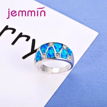 Jemmin Tăiat Rotund Convexitate 925 Inel Argint Geometrice Largă Albastru Opal Inel pentru Femei Femme Petrecere de Nunta Inel de Logodna