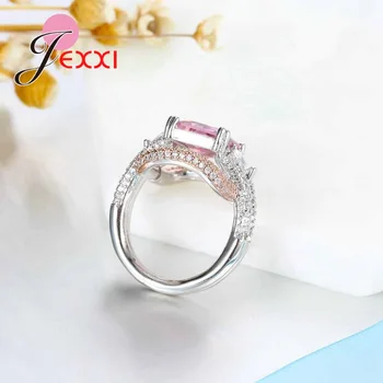 JEXXI Bine Calitatea de Moda de Lux Argint 925 Mare de Cristal Roz Petrecere Inele Pentru Femei Fete Bijuterii de Logodna Inel de Trupa