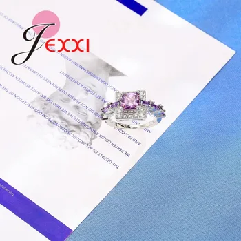 JEXXI de Înaltă Calitate 4 Culori de Cristal Dublu Pătrat Inele Penis Setare pentru Femei 925 sterling silver-bijuterii de Nunta Fete