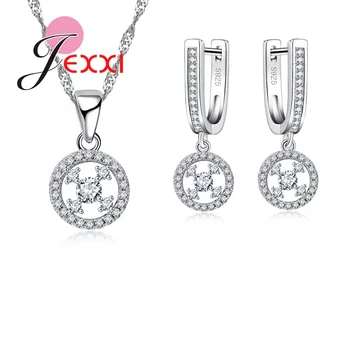 JEXXI Gol Farmec Cu Design Lucios CZ 925 Sterling de Argint Colier Cercei pentru Femei Set de Bijuterii de Moda