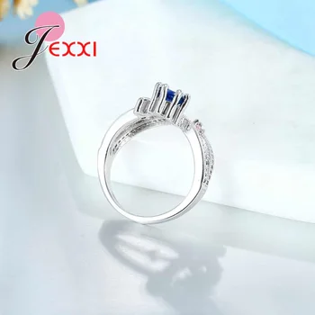 JEXXI Roman Carate Albastru de Cristal Gol Cross Design Inele pentru Femei Bijuterii de Nunta de Argint 925 Anel Feminino