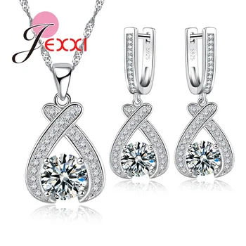 JEXXI Spumante în Formă de Inimă Seturi de Bijuterii Pentru Femei 925 Sterling Silver-Bijuterii Cercei/Inel/Colier/Pandantiv Set