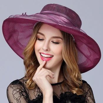 Jinjin.QC Pălărie de Mătase Pentru Femei 2018 Vara Margine Largă Floppy Plaja Palarie de Soare Femei Elegante Biserica Pălării de protecție Solară Capac Picătură de Transport maritim