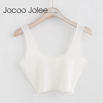 Jocoo Jolee Femei Scurte de Bază Camis Topuri Tricotate High Street Wearings pentru 2018 Vara Noi Sexy Adânc O-Gat Femei Haine de Club