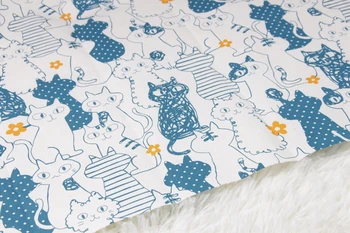Jumătate curte de import tesatura de bumbac cu desene animate drăguț pisica de imprimare , manual mozaic de îmbrăcăminte copii rochie de pânză de bumbac A581