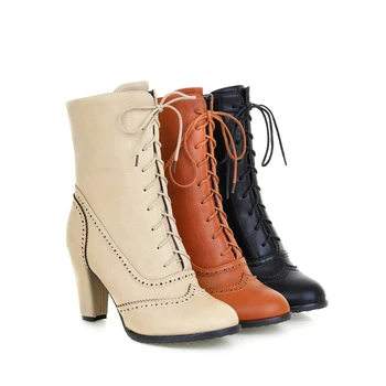 KARINLUNA 2017 Mari Dimensiuni 32-43 Stil Britanic Platforma Femei Barbati Pantofi de Moda cu Toc Dantela Sus Glezna Cizme Toamna Iarna