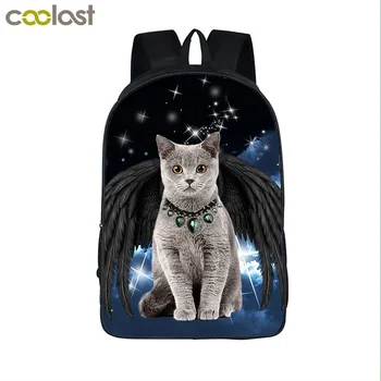 Kawaii pisica negru cu alb aripă de înger rucsac copii ghiozdane adolescent rucsaci fete pisoi genti de Voiaj, saci de student