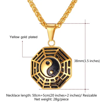 Kpop Opt Diagrame Colier Pandantiv Aur galben de Culoare din Oțel Inoxidabil Chineză Filozofia Taoismului Pentru 2016 Moda Bijuterii P268