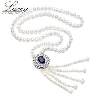 Lacey moda de apă dulce naturală 80cm lung colier de perle pentru femei,lucios pearl colier vintage, bijuterii fine pentru prietena