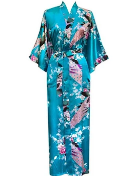 Lacul albastru pentru Femei de Moda a lui Păun Mult Kimono-Halat de Baie camasa de noapte, Halat Yukata Halat de baie Pijamale Cu Centura S M L XL XXL XXXL