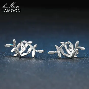 LAMOON S925 Reale Argintiu Sterling Bijuterii Fine Clip Cercei pentru Femei New Sosire Ramura de maslin Frunze de Proiectare Brincos E-Y267