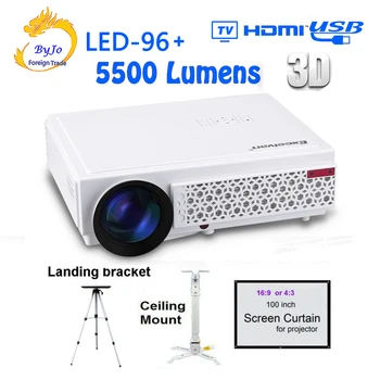 LED96+ LED Proiector 1080P 5500lumens Cu perdea sau suport HDMI USB 1280x800 Full HD sistem Home theater proyector proiector 3D