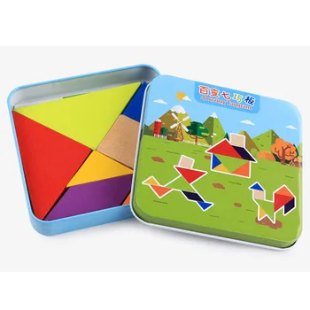Lemn Tangram 7 Piese Puzzle Colorate Pătrat IQ-ul Joc Teaser Creier Inteligent Jucarii Educative pentru Copii