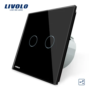 Livolo standard UE, Comutator de Perete, VL-C702S-12, 2 Banda 2 Modul de Control, Cristal Negru Panou de Sticlă, Perete de Lumină Ecran Tactil Comutator